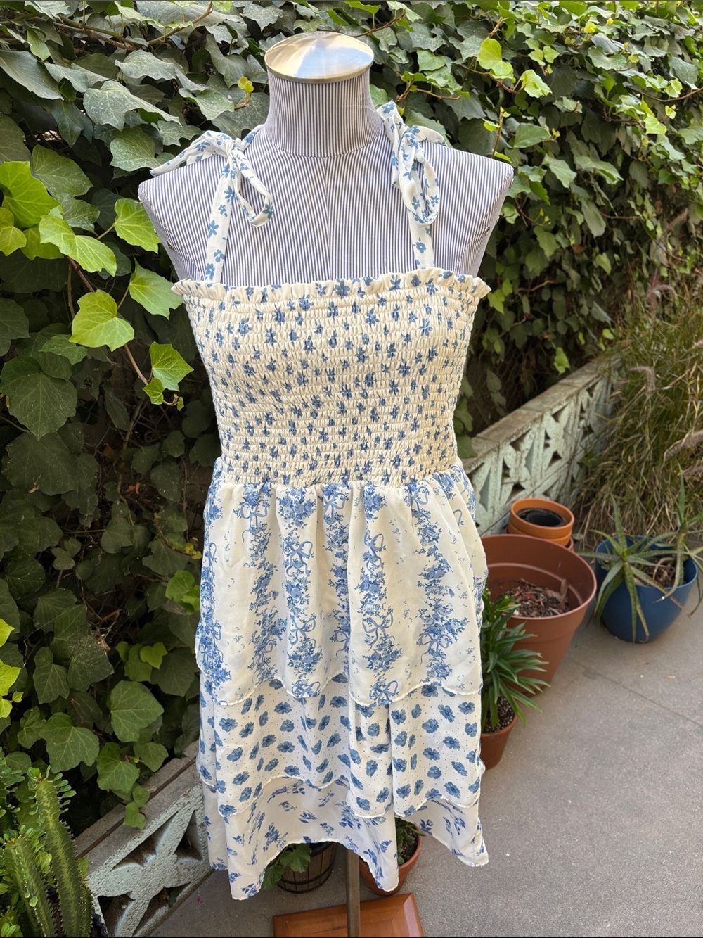 Crystal Doll White Dress with Layer Blue Floral Print